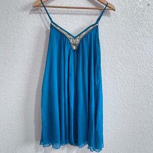 Express Vintage Caribbean Blue Beaded Trapeze dress XS Y2k